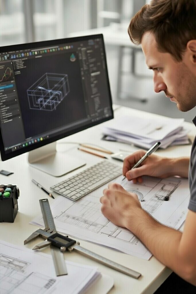 mechanical engineer working at desk mechanical engineer working at desk