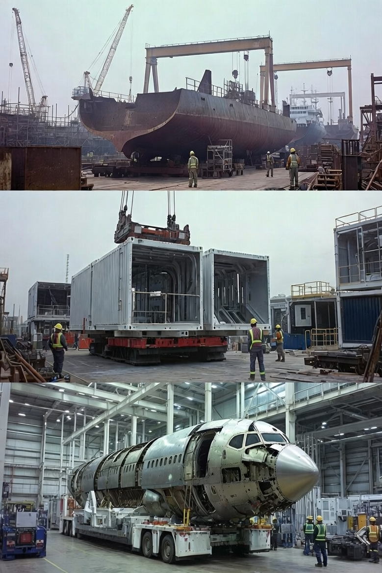 shipyard, modular housing, aircraft fuselage